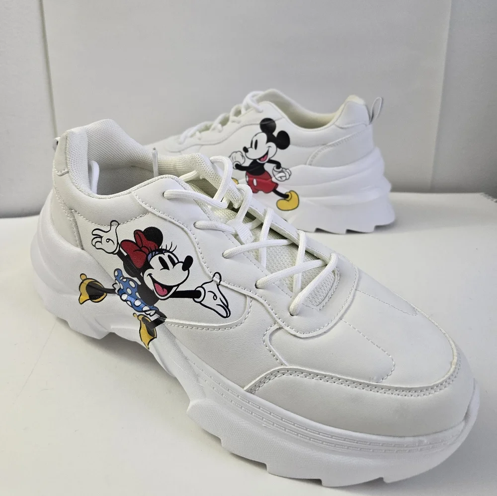 Size 10 - Disney Minnie Mouse and Mickey Mouse White Shoes - Picture 1 of 15